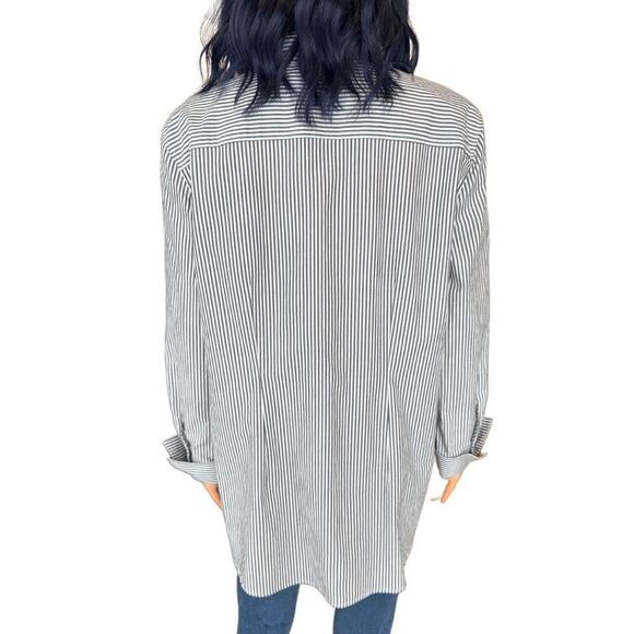 Talbots Gray White Striped Rhinestone Studded Button Up Shirt Size Large - Picture 4 of 5